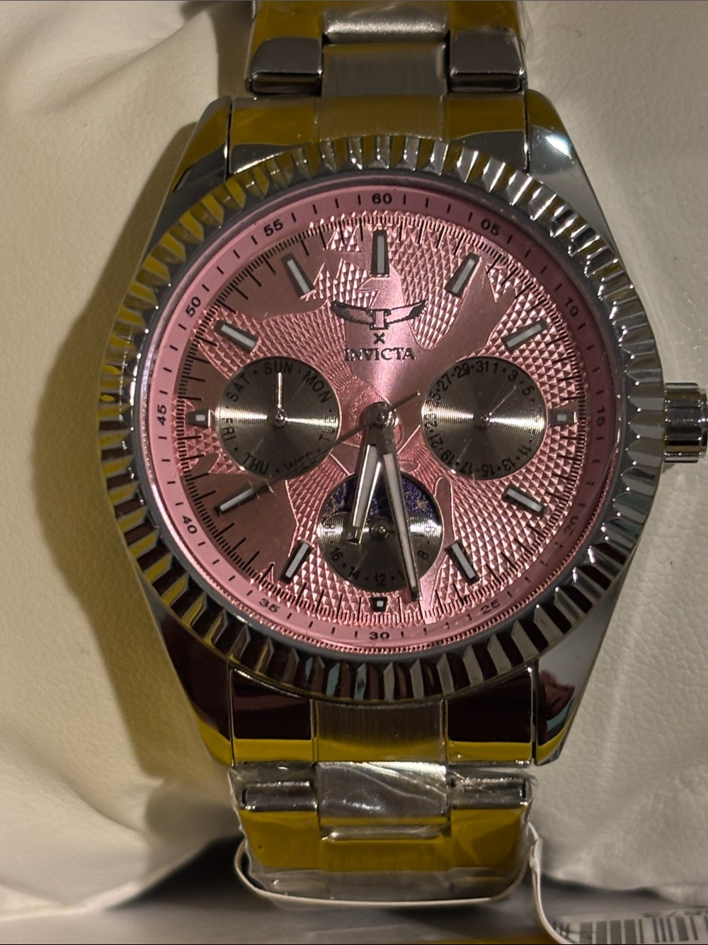 Invicta Silver and Pink Stainless Steel Multifunction Watch